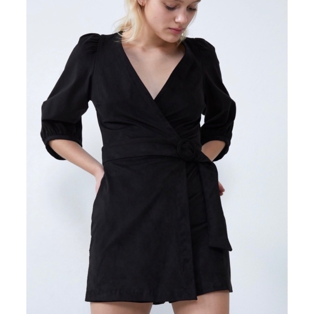 ZARA • Black Suede Belted Romper, S